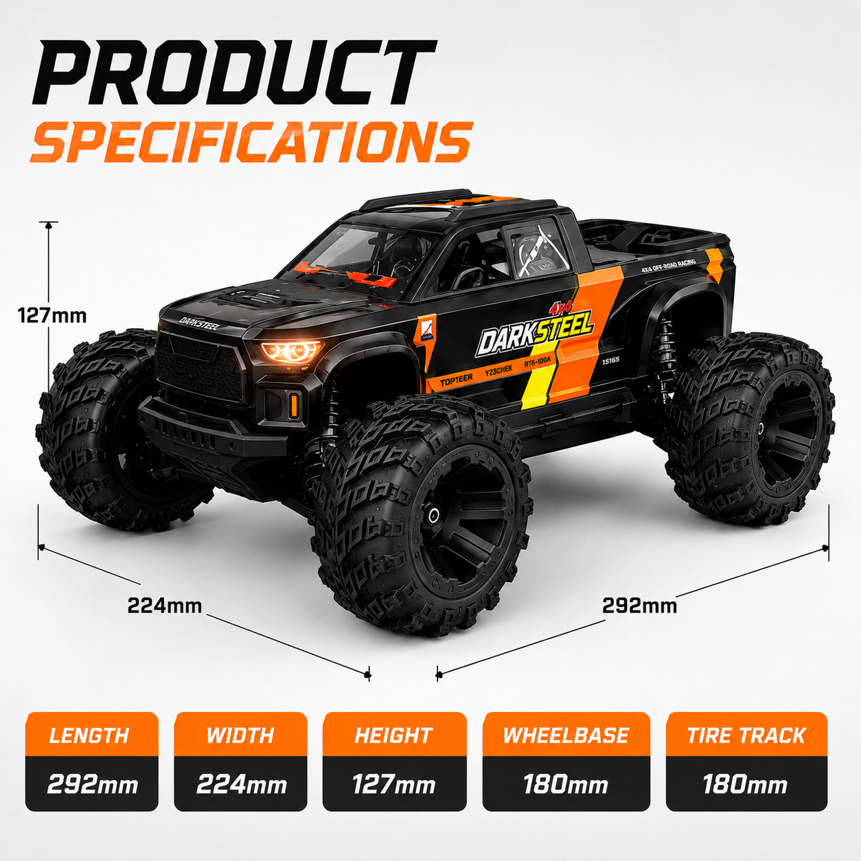 1:16 Dark Steel RC Monster Truck ( Brushless )