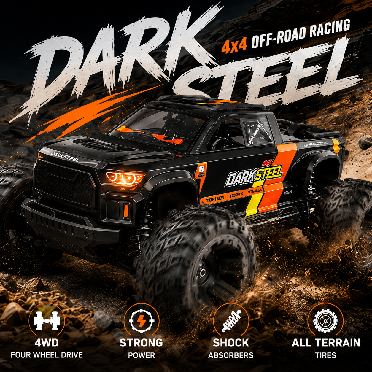 1:16 Dark Steel RC Monster Truck ( Brushless )