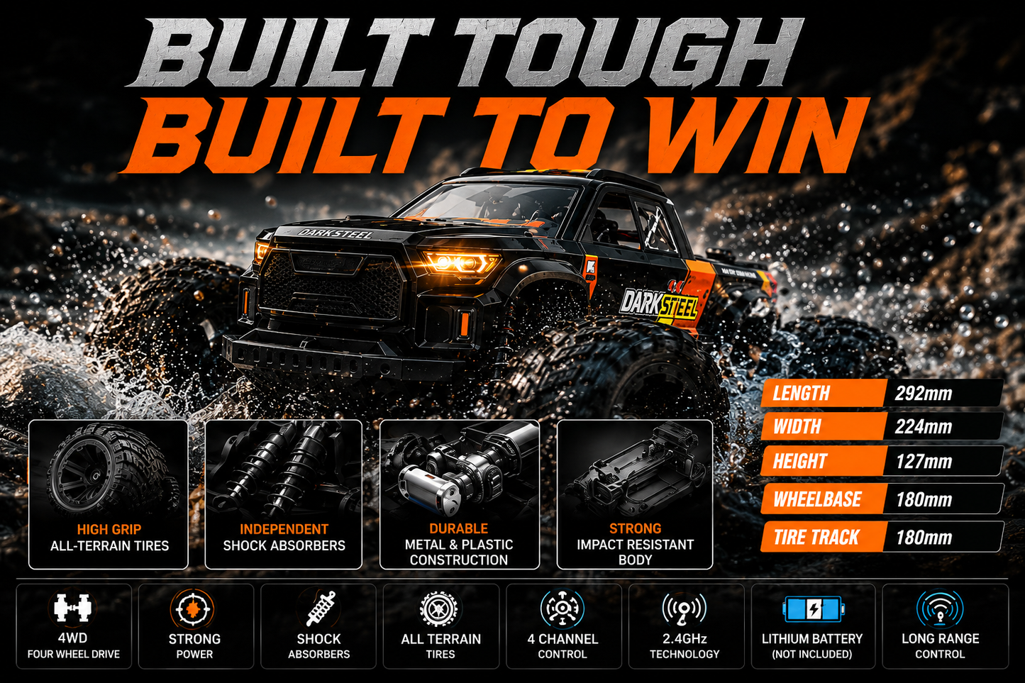 1:16 Dark Steel RC Monster Truck ( Brushless )