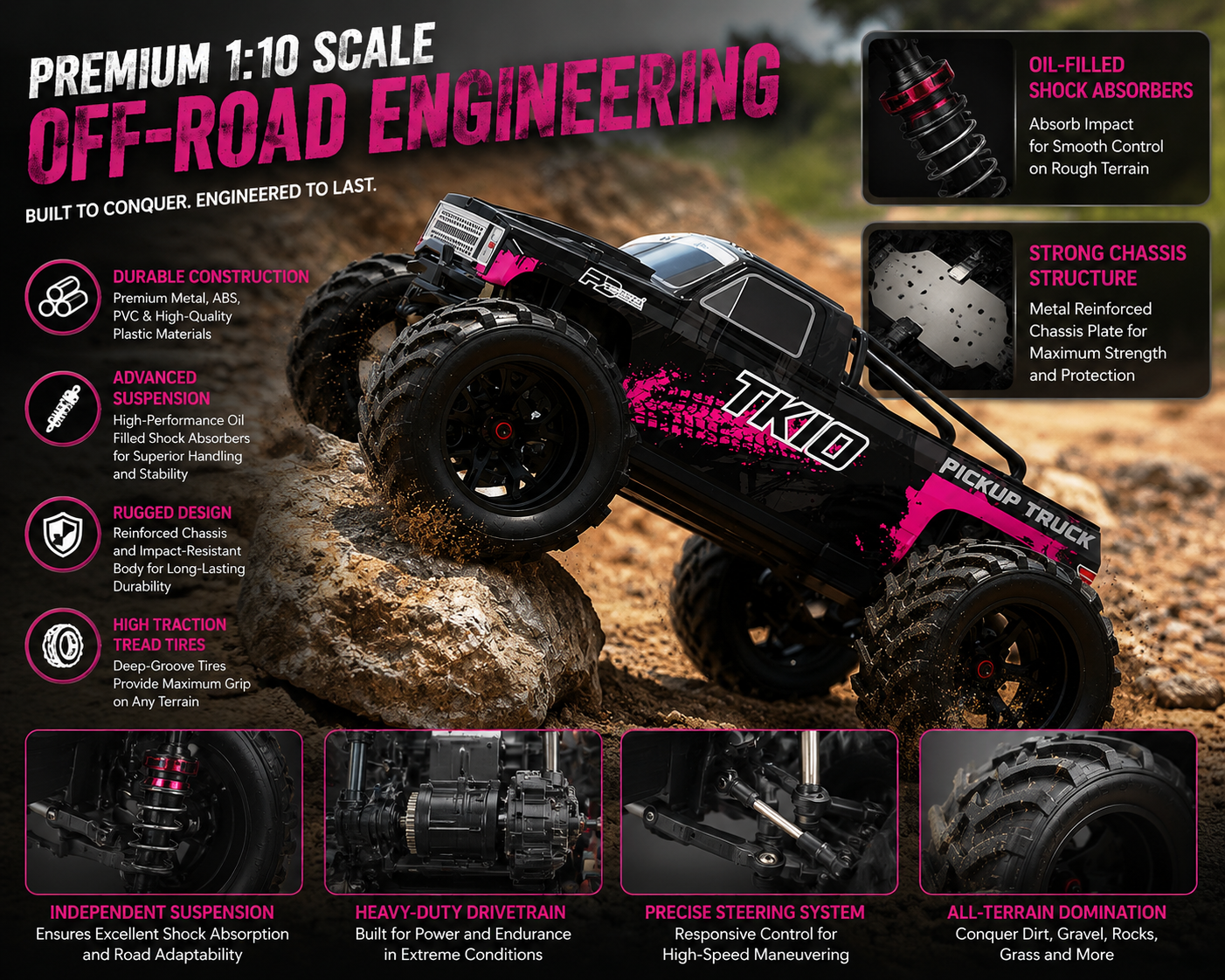 1/10 TK10 88KM/H Brushless Waterproof High-Speed 4WD RC Monster Truck