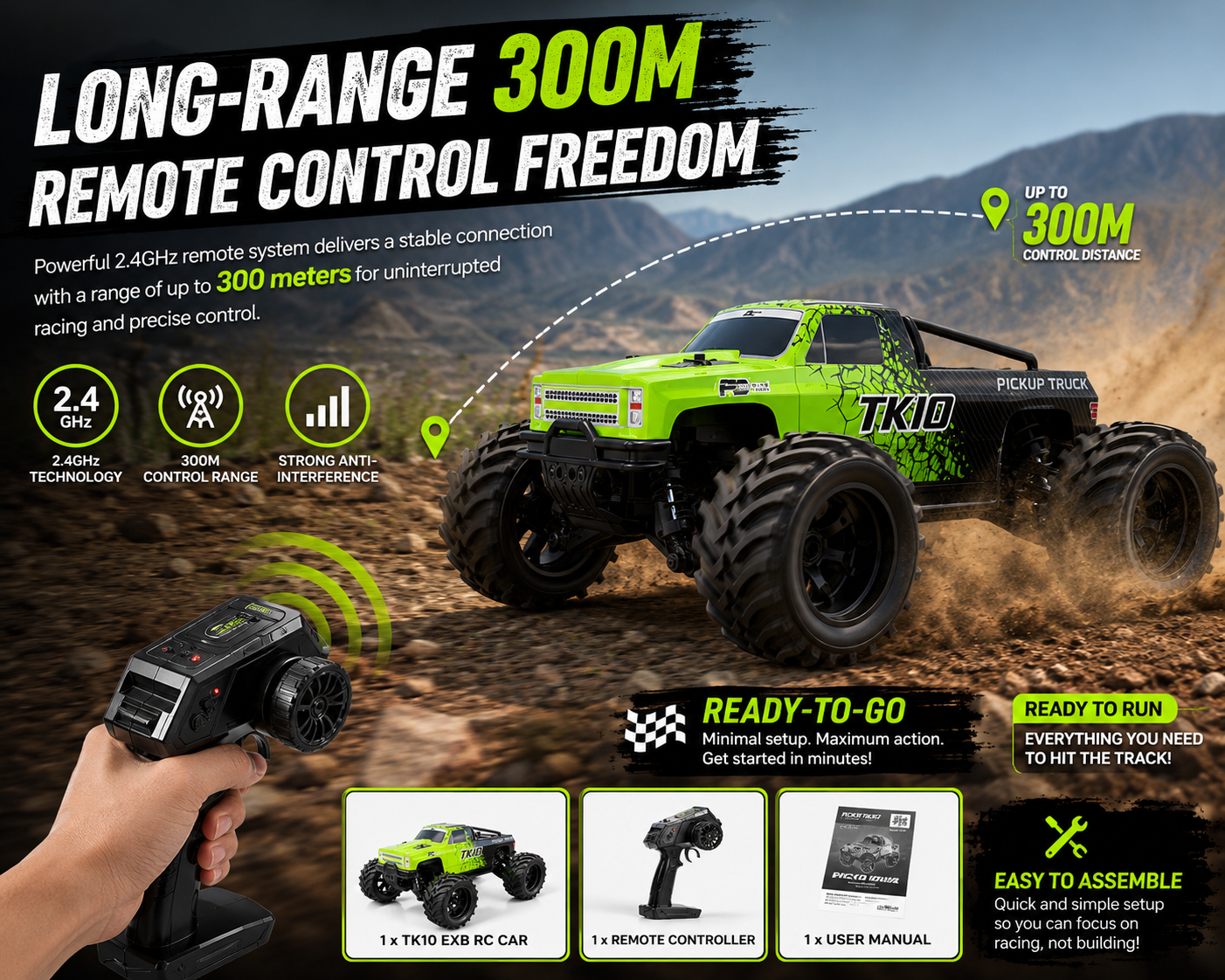 1/10 TK10 88KM/H Brushless Waterproof High-Speed 4WD RC Monster Truck