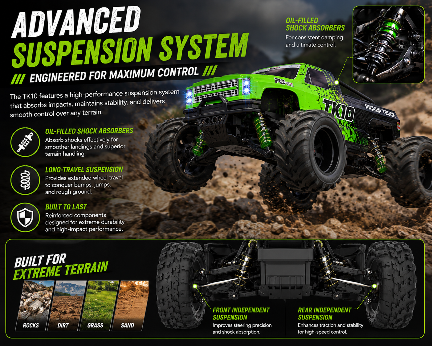 1/10 TK10 88KM/H Brushless Waterproof High-Speed 4WD RC Monster Truck