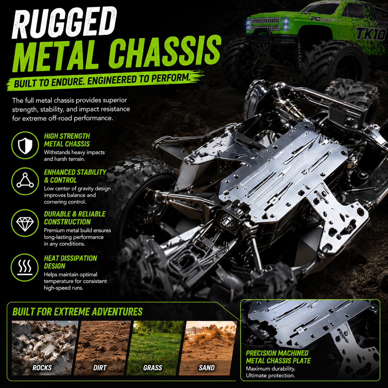 1/10 TK10 88KM/H Brushless Waterproof High-Speed 4WD RC Monster Truck