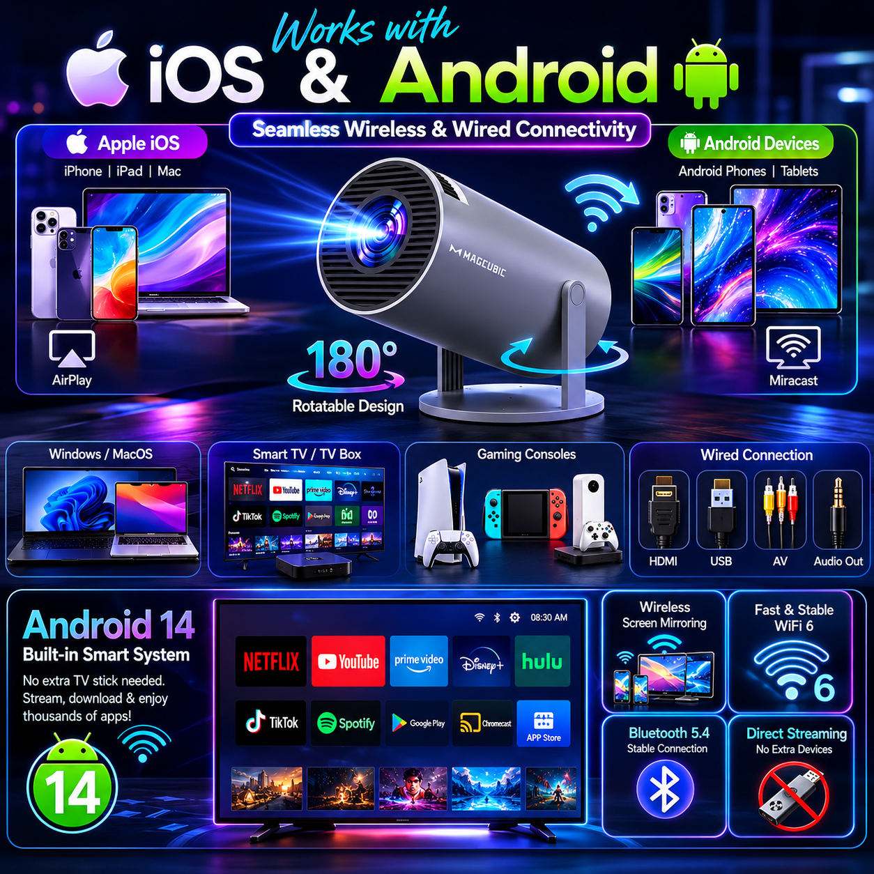 Pro Entertainment Projector – Perfect for Movies, Gaming & Streaming