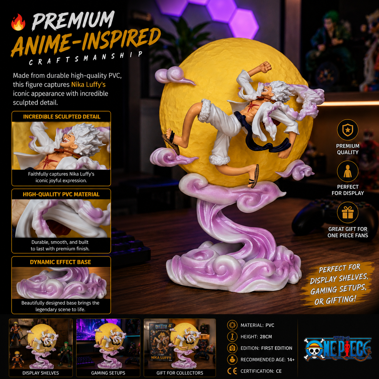 Moon Nika Luffy 26cm One Piece Gear 5 Figure Lamp