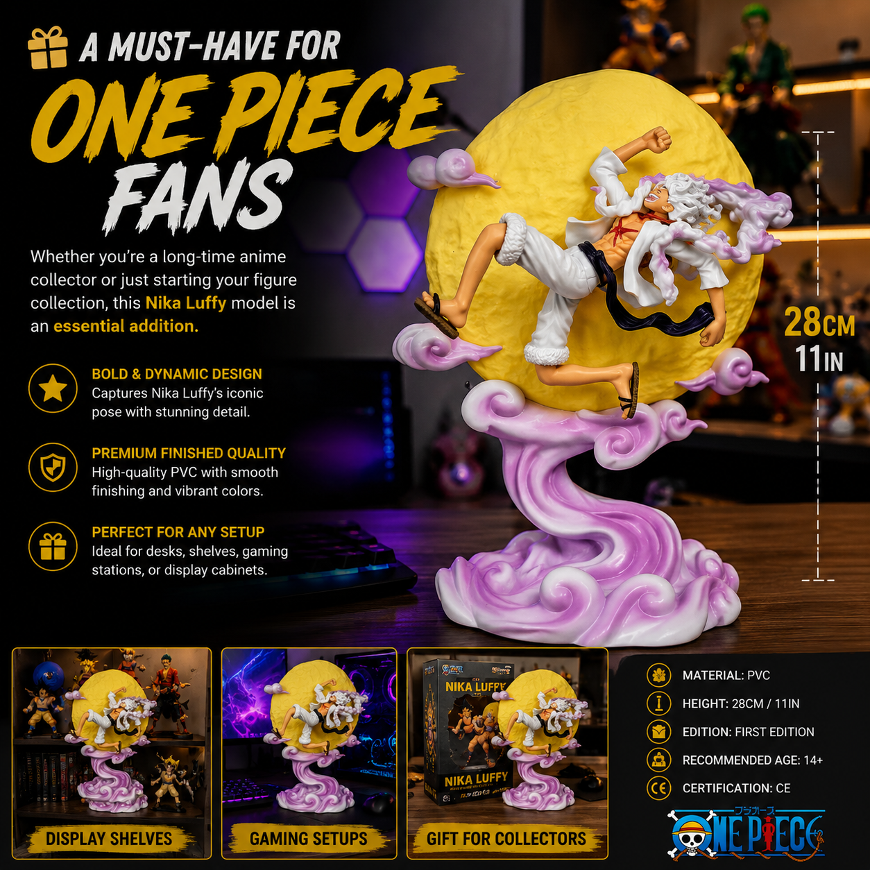 Moon Nika Luffy 26cm One Piece Gear 5 Figure Lamp