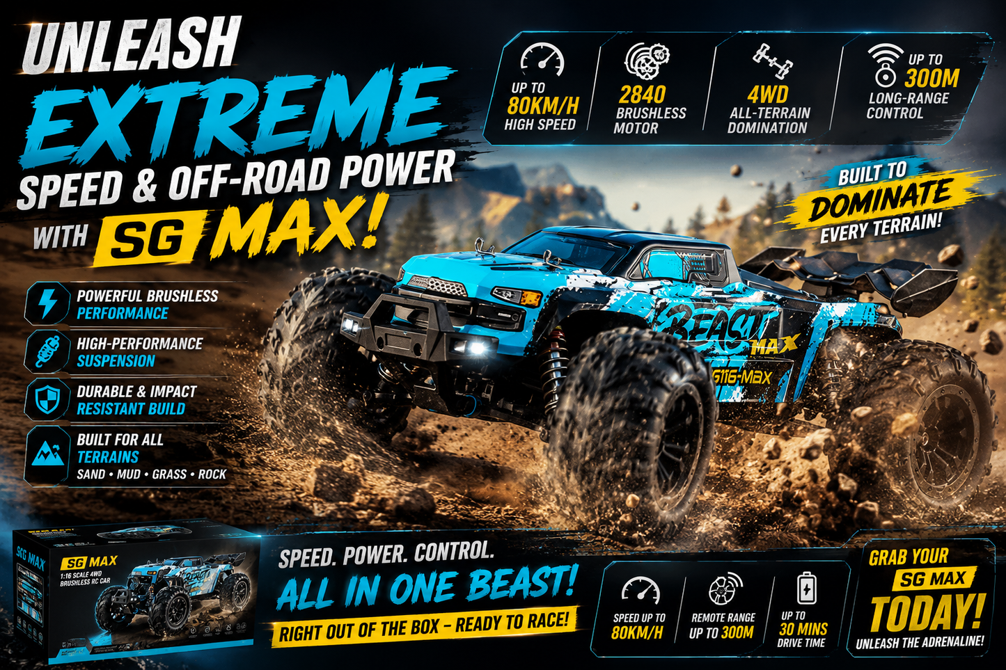 High Speed 4WD BEAST MAX RC Car (80KM/H)