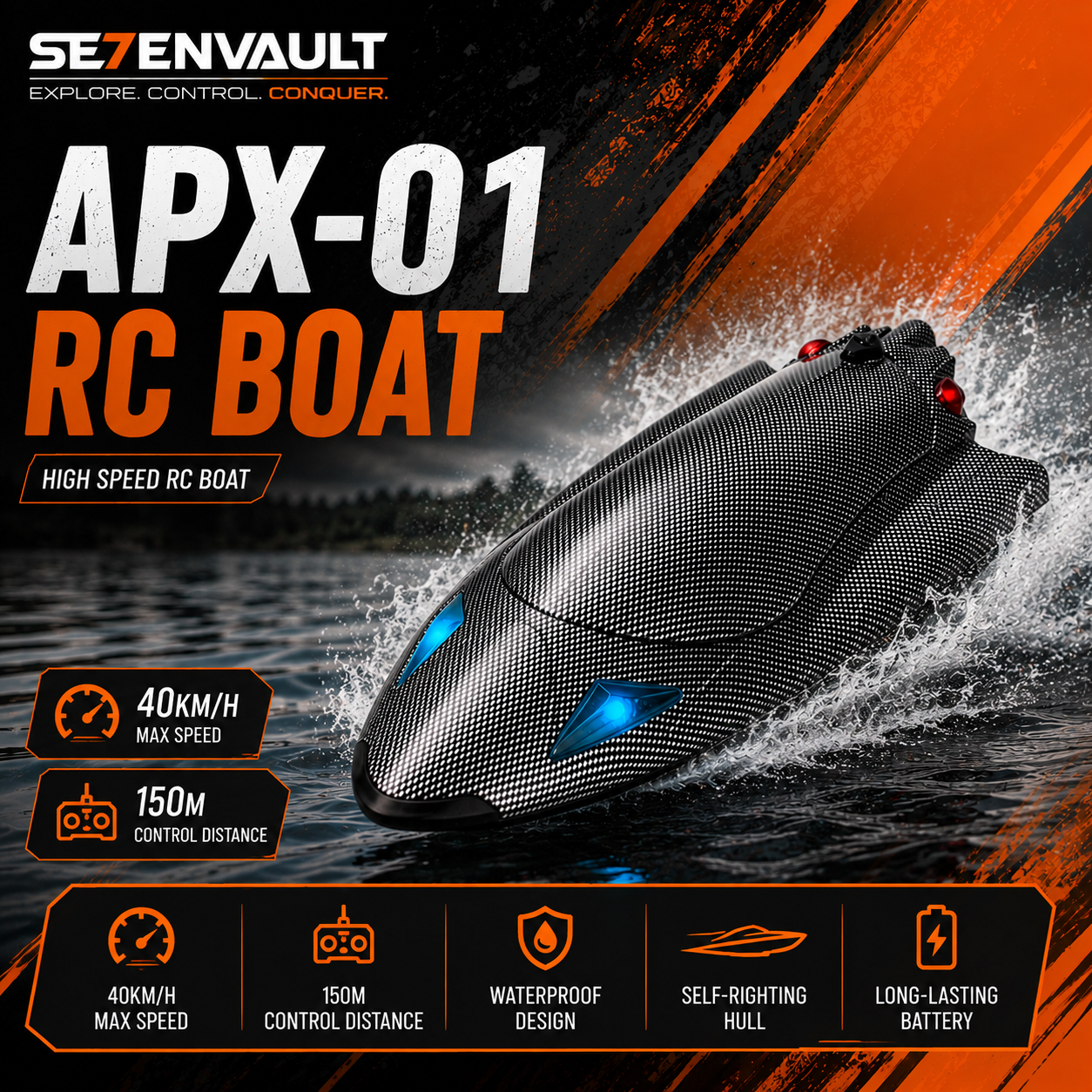 APX-01 Rc Speed Boat 150m control 40Km/h