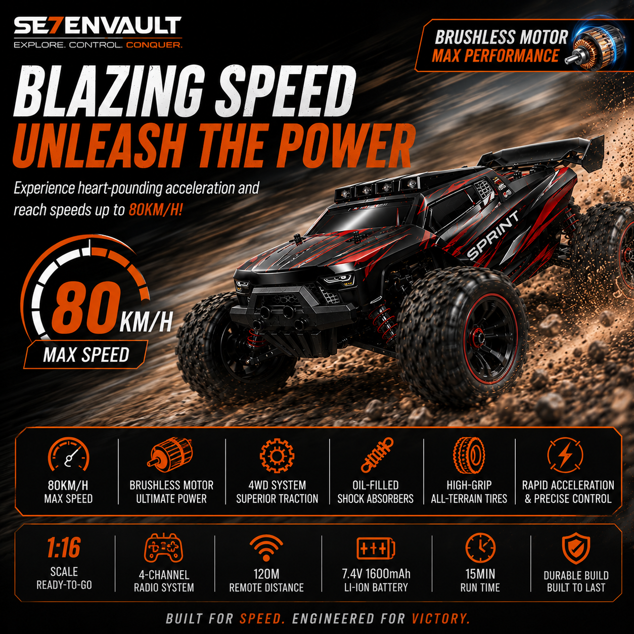 Sprint Rc Truggy 1:16 80KM/H ( Brushless )