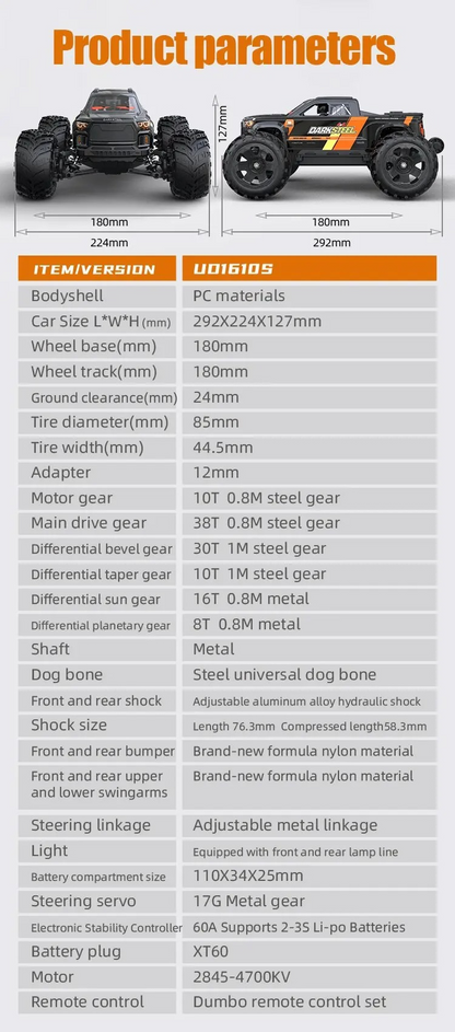 1:16 Dark Steel RC Monster Truck ( Brushless )